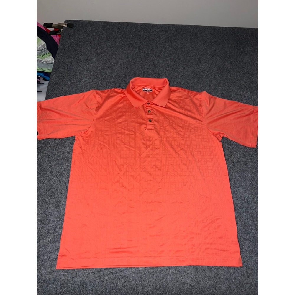 Kirkland Signature Mens Orange Textured Short Sleeve Polo Shirt Large